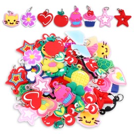 Ouligay Nogeqi 60 Piece Loom Pendant Set Rubber Loom Bands Pendant Accessories for Children Girls Boys Loop Bracelet Charms, Jewellery Making DIY Bracelets Necklace Craft Gift