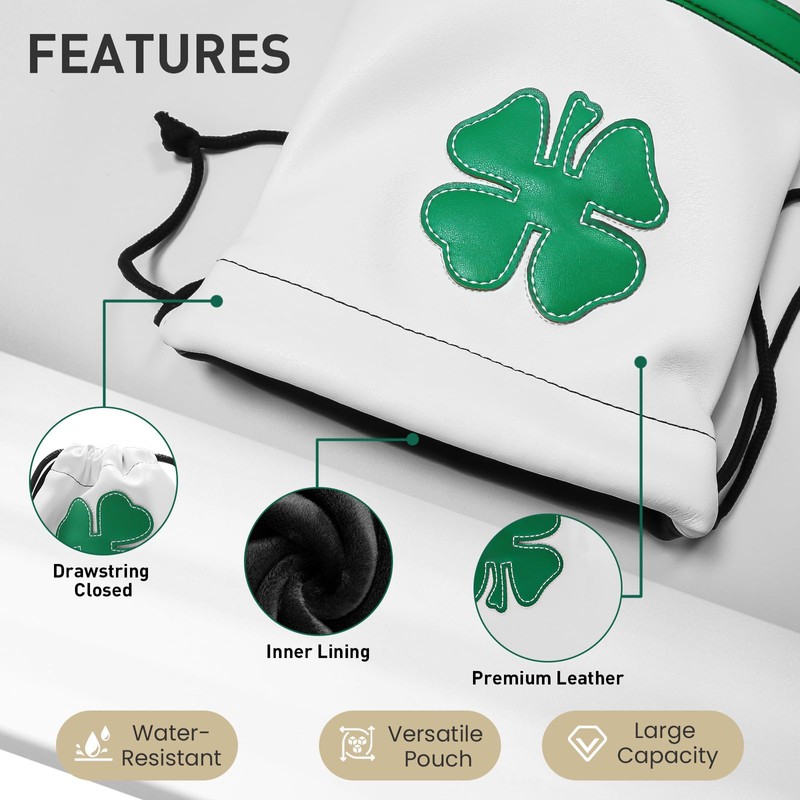 FINGER TEN Golf Tee Pouch with Drawstring Closure, Leather Golf