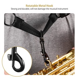 POGOLAB Saxophone Strap, Saxophone Harness Shoulder Strap, Soft Leather Saxholder with Metal Hook, Adjustable Universal Sax Woodwind Straps Supports for Sax Alto Baritone Tenor