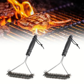 Pack of 2 Brass Grill Brush 30 cm Grill Cleaning Brush with PP Heat Insulation Handle 360° Cleaning Brass Bristles Grill Accessories for Grill Grate, Charcoal Grill, Kettle Grill, Gas Grill, Charcoal