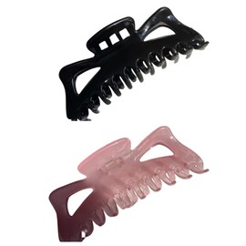 Forprimever 2 Pcs 5.5 Inch Large Strong Hold Hair Claw Clips+20 Pcs Thick Seamless black Hair Ties, Hair Accessories for Women (Black&Pink)