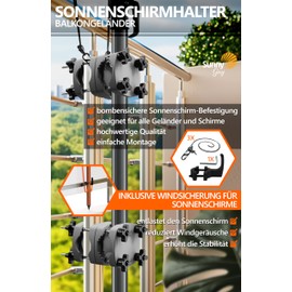 4smile SunnyGuy 2 x Parasol Holder Balcony Railing Anthracite + Wind Protection for Parasols – Umbrella Holder Balcony Railing as Parasol Stand Balcony – Parasol Holder Balcony