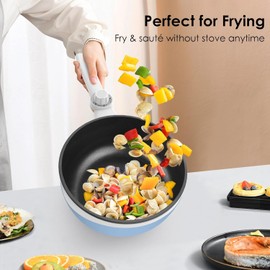 Audecook Hot Pot Electric with Steamer, 1.7L Mini Electric Skillet Portable Nonstick Sauté Pan with Power Adjustment, Ramen Cooker Travel Multicooker for Steak/Soup/Egg/Oatmeal/Noodles