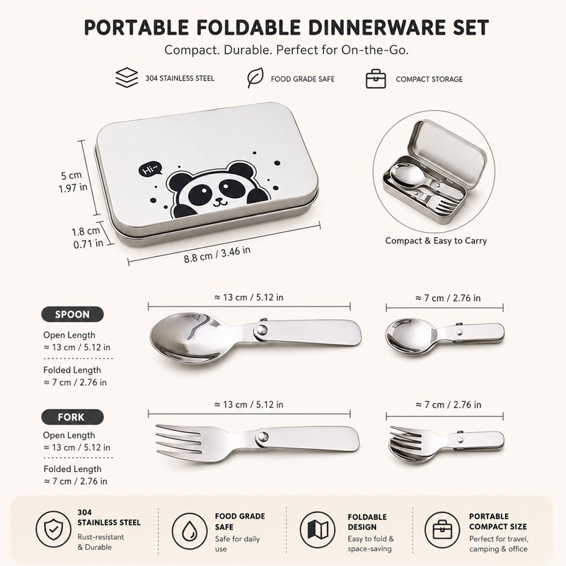 Portable Folding Cutlery Set for Kids – 3-Piece Stainless Steel
