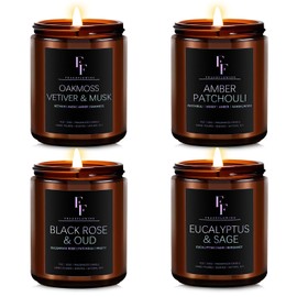 Scented Candles for Home Scented Aromatherapy Candles, 4 Pack 28 Oz Soy Wax Candle Gift Set for Women Men (Amber Patchouli/Oakmoss, Vetiver & Musk/Eucalyptus & Sage/Black Rose & Oud)