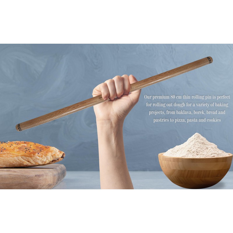 80 cm (31.5 Inch) Wood Extra Long Rolling Pin for