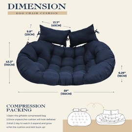 lihtsofty Double Egg Chair Cushion Replacement 55x35in Thickened Double Egg Swing Chair Cushions Removable Swing Egg Chair Cushion for Outdoor Patio Hanging Basket Egg Chair (Blue)