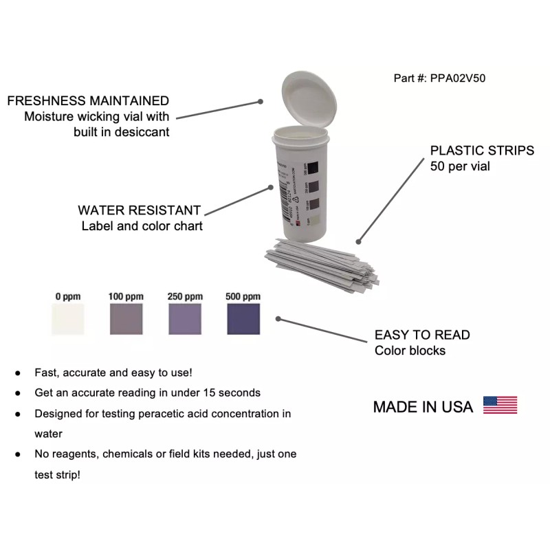 Bartovation High-level Peracetic Acid Test Strips, 0-500 ppm [Vial of