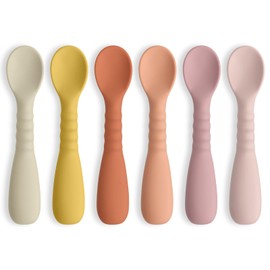 ME.FAN Silicone Baby Feeding Spoons 6 Pack First Stage Infant Spoons - Baby Utensils Soft Training Spoon Self Feeding - Chew Spoon Set for Babies and Toddlers Bright