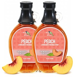 Green Jay Gourmet Peach Syrup - 3 Ingredient Premium Breakfast Syrup with Fresh Peaches, Cane Sugar & Lemon Juice - All-Natural, Non-GMO Pancake Syrup, Waffle Syrup & Dessert Syrup - 2 x 8 Ounces