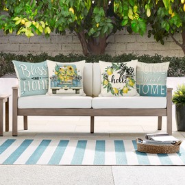 Bonhause Lemon Cushion Covers 45 x 45 cm Farmhouse Truck Home Sweet Home Decorative Throw Pillow Covers for Sofa Couch Bed Home Garden Outdoor Decor Set of 4