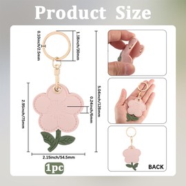 SOFPLATE 1Pc Cute Flower Leather Keychain Smart Tag Holder Keychain Pink Door Entry Key Fob Holder Cherry Blossom Floral Protective Cover with Key Ring for GPS Tracker Smart Tag Access Control Card