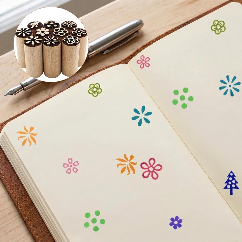 SHIQUAN 10 Pcs Wooden Pottery Stamps, 5 x 1.5 x