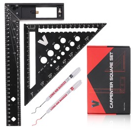 Carpenter's Square Set, Multifunctional 180 mm Carpenter's Square and 300 mm Try Square for Marking Out and Drawing, High-Precision Carpenter's Square for Woodworking (Black)