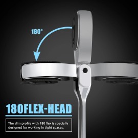 LOSCHEN SAE Flex-Head Ratcheting Wrench Combination Angle adjustable Wrench Set 10 Pcs