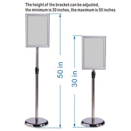 BAISALJI 2 Sets Heavy Duty Stainless Steel Poster Sign holder Stand, Adjustable Height 8.5 x 11 Inch Vertical Horizontal Aluminum Snap Open Frame Floor Billboard Stand.(silver, A4)