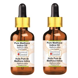 Greenwood Essential Pure Madhúca Indica Oil (Madhuca indica) with Glass Dropper Natural Therapeutic Quality Cold Pressed (Pack of Two) 100 ml x 2 (6.76 oz)