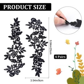 GORGECRAFT 8 Pieces Neck Appliqué Collar Trim Patches Embroidered Flowers Water Soluble Lace Embroidery Lace Patch Black Flowers Patches for Wedding Dress Costumes Sewing Clothing Accessories