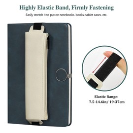 MoKo Elastic Pen Holder for Notebook, 4 Pieces PU Leather Pencil Case with Adjustable Band, Stationery School Supplies Zipper Bag for Planners, Journals, Book