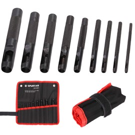 Spurtar Hollow Punch Set 9 Pieces 2.5-10.0mm Heavy Duty Carbon Steel Round Leather Hole Tool Leather Punch Set Kit for Watch Cloth Belt Gaskets with Storage Bag (Black)