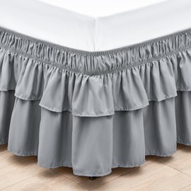 RIMELA Ruffle Bed Skirt Light Grey King 16 Inch Drop, Elastic Wrap Around Bed Skirts King Size, Easy to Install Dust Ruffle, Machine Washable Soft Fabric, Multi Ruffle Bedskirt