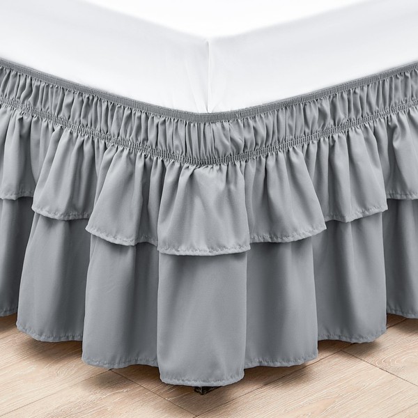 RIMELA Ruffle Bed Skirt Light Grey King 16 Inch Drop,