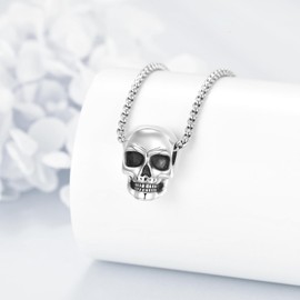 DAYLINLOVE Gothic Skull Necklace 925 Sterling Silver Punk Rock Hip Hop Pendant Necklace Punk Jewellery for Men