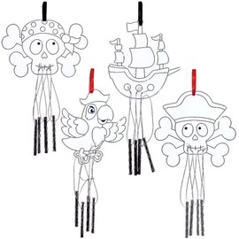 Baker Ross FC898 Pirate Suncatcher Windchimes - Pack of 4, Painting Craft Kit for Kids, Stained Glass Window Crafts