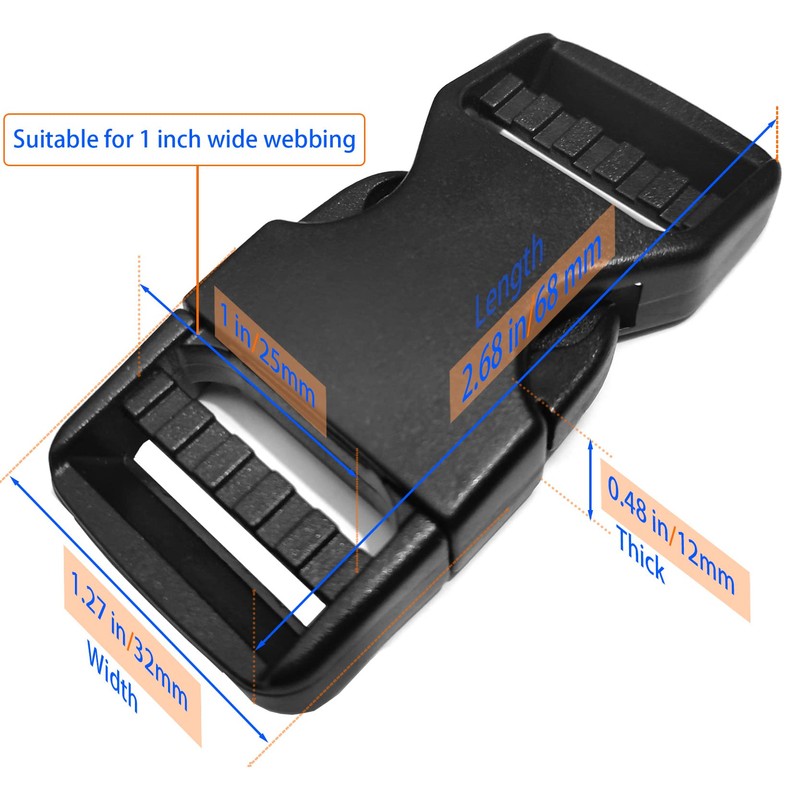 Buckle 1" Wide Inside, Quick Side Release Buckle for 1