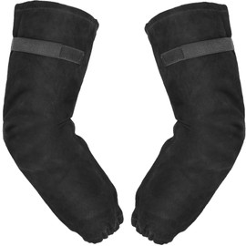 LeaSeek Leather Welding Sleeves for Men and Women, Cowhide Leather & Non-Stick Lining, Garden Protective Sleeves to Protect Arms, Heat Resistant and Flame (Black, 49 cm), black