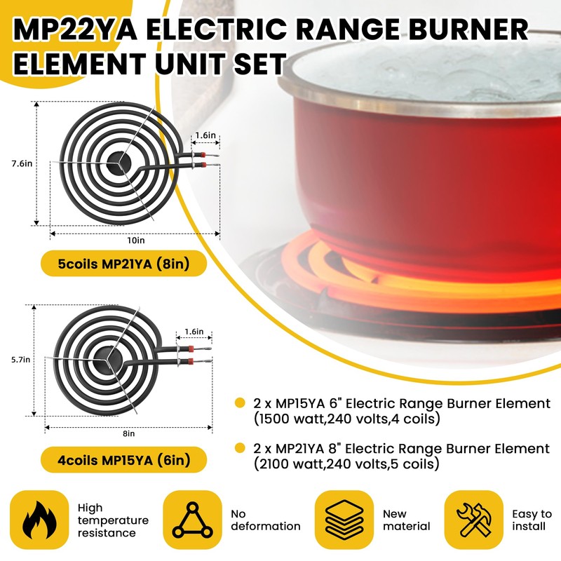 MP22YA Electric Range Burner Element Unit Set（2 pcs MP21YA 8"