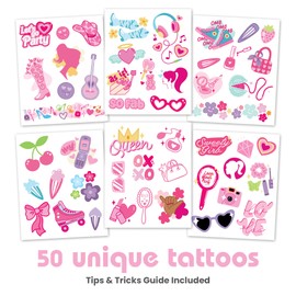 Savvi - 50 Feel Fabulous Temporary Tattoos: Cotton-Candy Scented, Skin-Safe Ink, Great for Birthday Parties, Gifts for Boys and Girls Ages 4-12+, Made in the USA [6 sheets, 50 count]