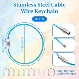 Flexible Steel Wire Keychain Cable (30 PCS 6 Inch), Multicolor Cable Stainless Steel Key Ring, Colorful Extendable Wire Keychain Cables for Keys, Luggage Tags, Kitchen Utensils & ID Badges