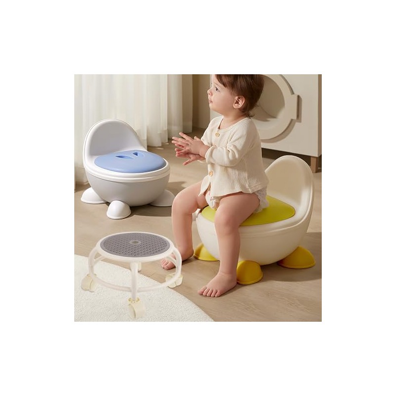 SHOWERORO Taburete Pequeño con Ruedas Gris, Redondo Pedicura y SPA,