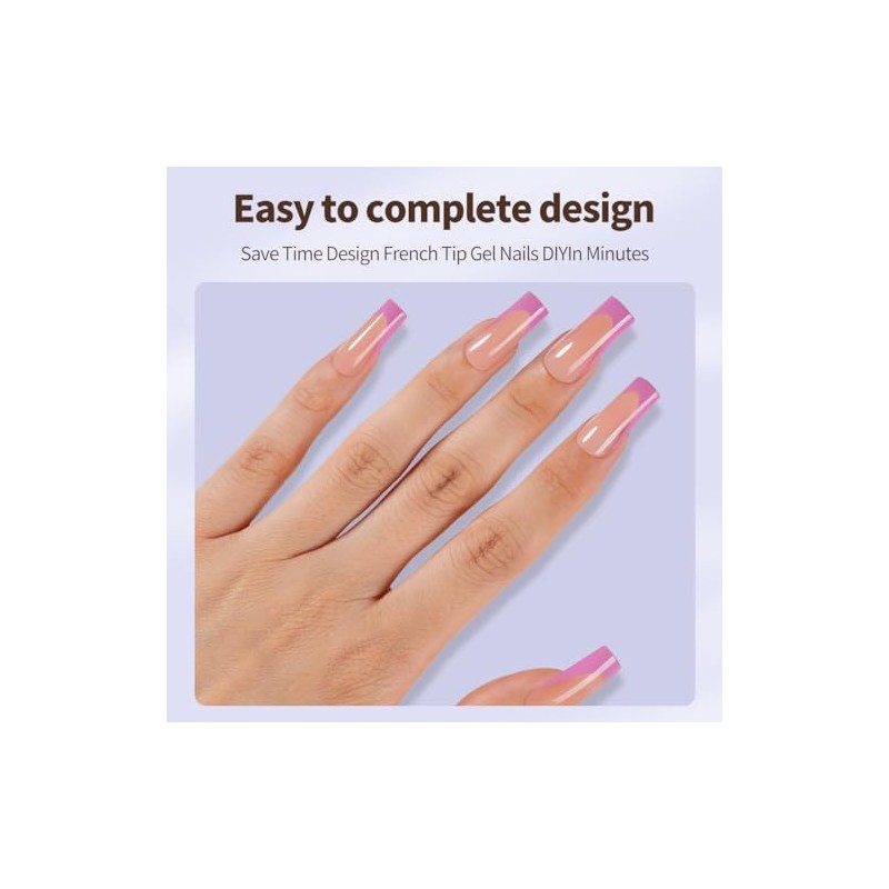 Misssix XBASICTIPS Uñas postizas francesas rosas, 150 unidades, largas y