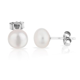 NKlaus Pair of Genuine Freshwater Pearl Stud Earrings (4.1 mm - 9.0 mm) 925 Silver Bouton Natural Pearl Earrings, Silver