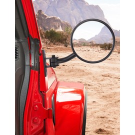 JOYTUTUS Upgraded Round Wrangler Mirrors Doors Off Compatible with Wrangler JK TJ 1997-2018, No Vibrate & Wobble Wrangler Side Mirrors for Doors Off Driving, Easy-Install