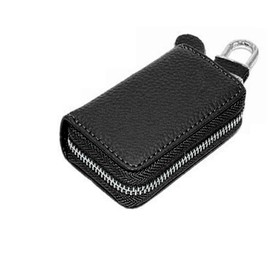 SagaSave Car Key Case, Multi-Functional Zipper Leather Key Wallet Holder Bag Cover Keychain, Car Key Interior Accessories with Metal Hook - Black