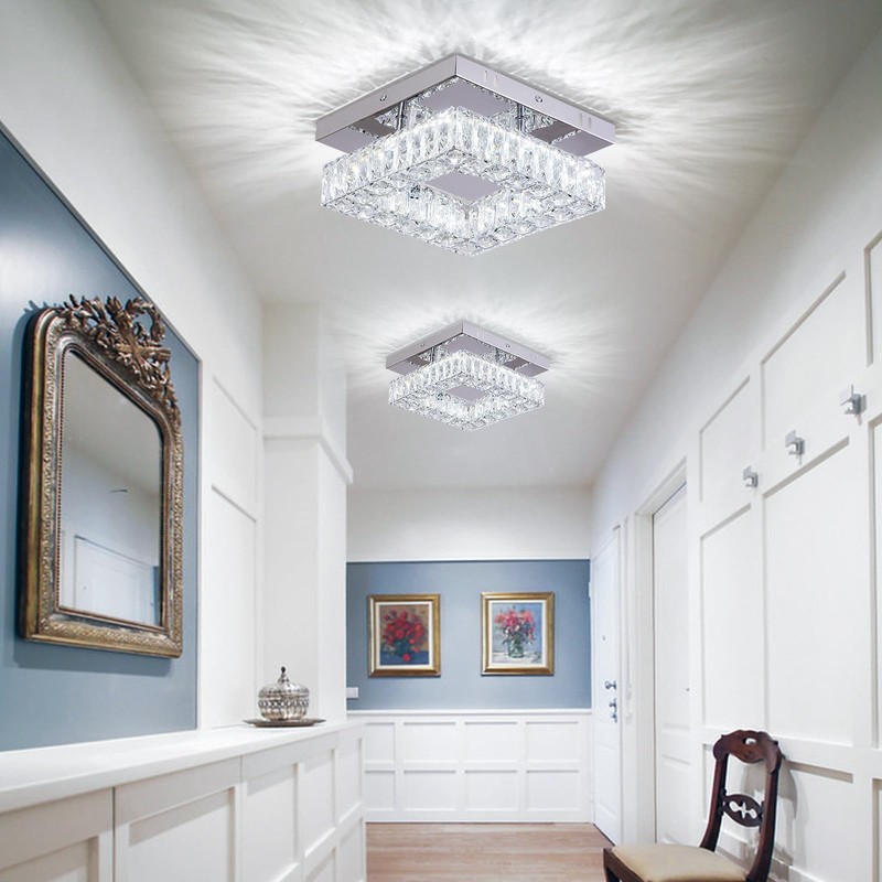 YPQXYHDA Mini Modern Crystal Chandeliers Square Flush Mount Ceiling Light