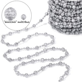 49 Feet Christmas Tree Glitter Beads Garland Plastic Decorative Beads Roll for Christmas Tree Wedding Festival DIY Decoration Supplies (Silver)