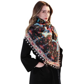 Xinmurffy 100% Merino Wool Travel Scarf Pashmina Shawls and Wraps for Women Cashmere Warm Winter Large Floral Blanket Scarves