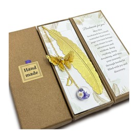 Initial Butterfly Metal Feather Bookmarks Gifts for Reading Women Book Lovers Unique Book Mark Birthday Mothers Day Valentines Christmas Gift for Teacher Mom Best Friend Coworkers Stocking Stuffers, D