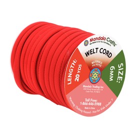 Mandala Crafts 20 YDs ¼ Inch Red Welting Cord Filler Rope - Cotton Piping Sewing Welt Cord for Drapery, Pillow Trimming, and Upholstery Cording