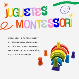 Calmind Juguete Didáctico Montessori para Niños - Bloques de Madera de Arco Iris para Construir y Apilar, Juguete Educación Preescolar de Aprendizaje, Estimulacion Temprana y Pensamiento Creativo