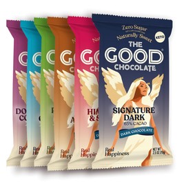 The Good Chocolate - Keto Chocolate Variety Pack, Zero Sugar, Lower Net Carb Snack, Lower Calorie Chocolate Candy Variety Pack, 6 Flavors, 6 Bar Value Pack