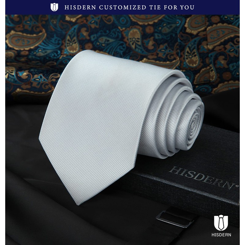 HISDERN TL-03S Plain Shiny Necktie Square Set, Men's, Formal Business,