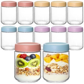 KEYWING 12 Pack Overnight Oats Containers With Lids, 16 oz Wide Mouth Mason Jars with Airtight Lids, Meal Prep Containers Food Storage Glass Jars in Bulk for Snack Yogurt Salad Spice Cereal
