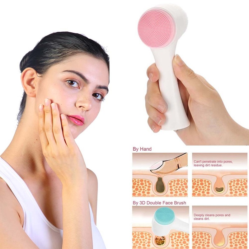 Cleansing Brush, Double Sided Clean & Exfoliating & Massage Soft,