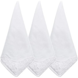 3 Pcs White Lace Handkerchiefs for Men Women, Cotton Ladies Mens Handkerchiefs Womens Hankies for Wedding Banquet Party Leisure,11"