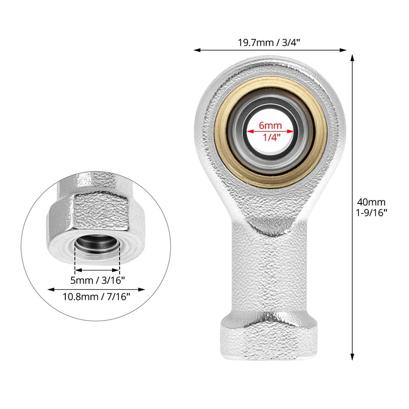 QWORK Pack of 4 6 mm Joint Head Spherical Bearings,